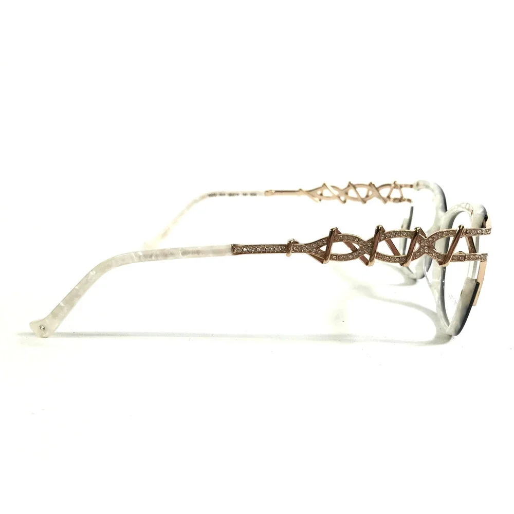 Tura Brilliance Eyeglasses Frames TE272 BLK Black Ivory Gold Crystals 54-16-145